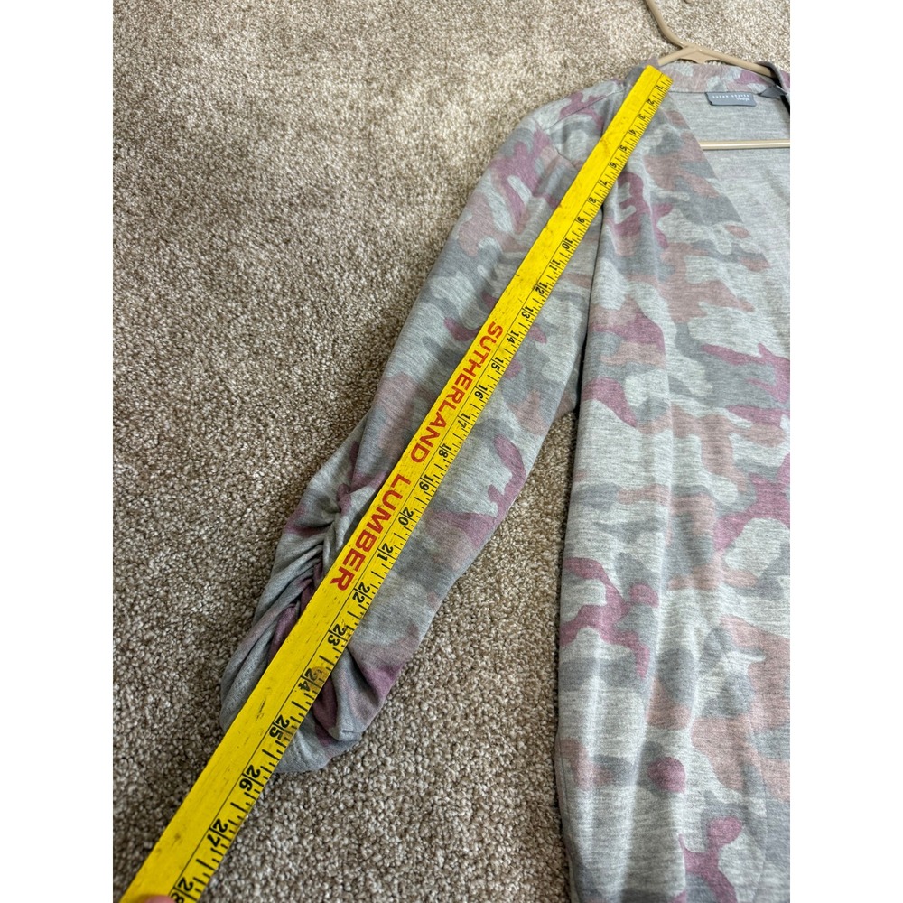 Susan Graver Lifestyle Pink Grey Camo Ruched Sleeve Cardigan XL Petite - Picture 5 of 9